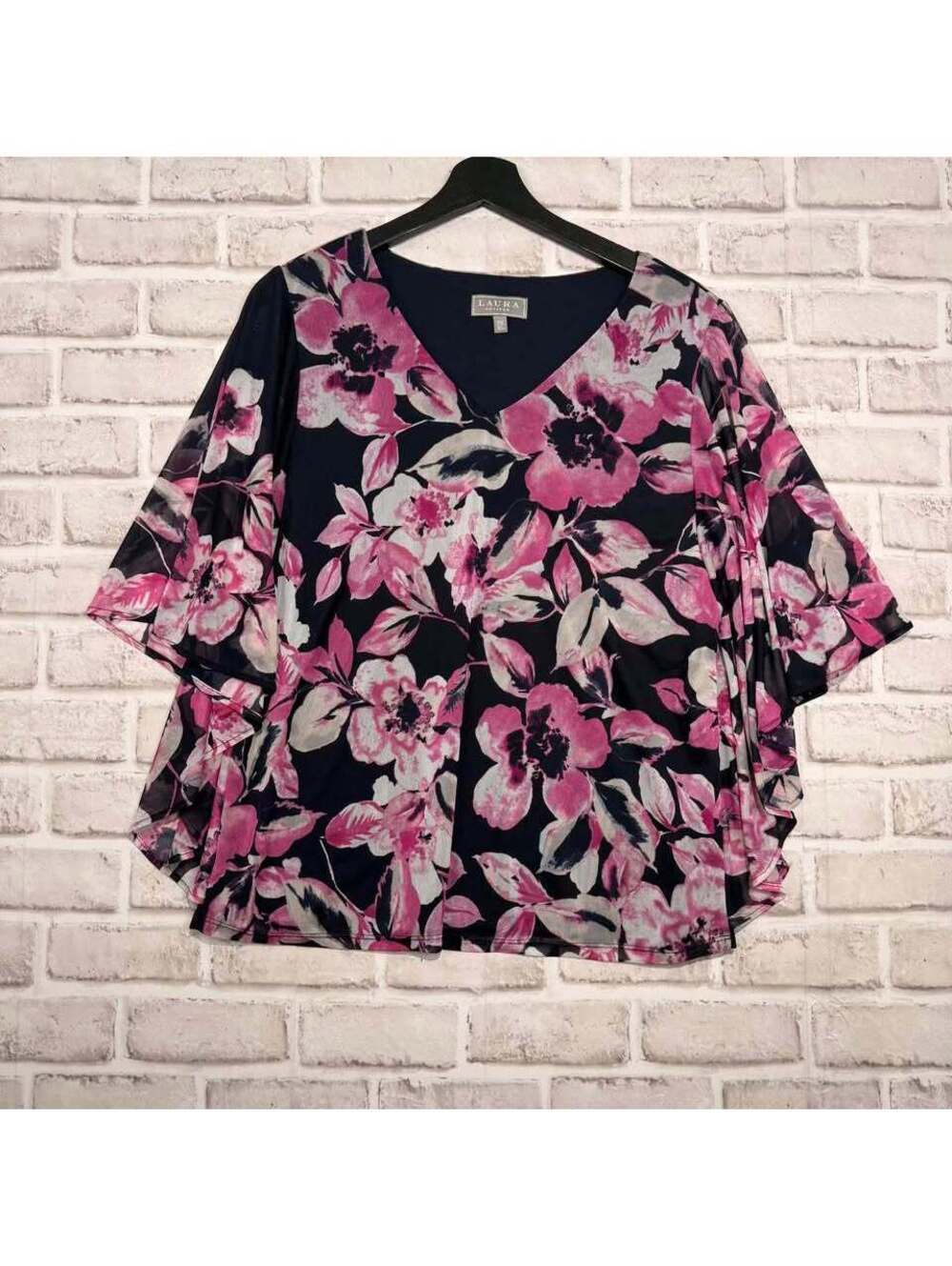 Laura‎ Petites Floral Short Sleeve Blouse Women's XL